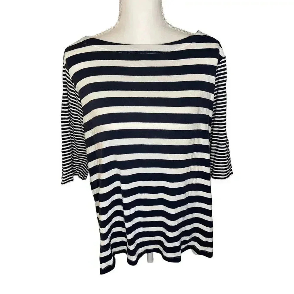 Christopher & Banks Women’s‎ XL Black & White Stripe 3/4 Sleeve Top